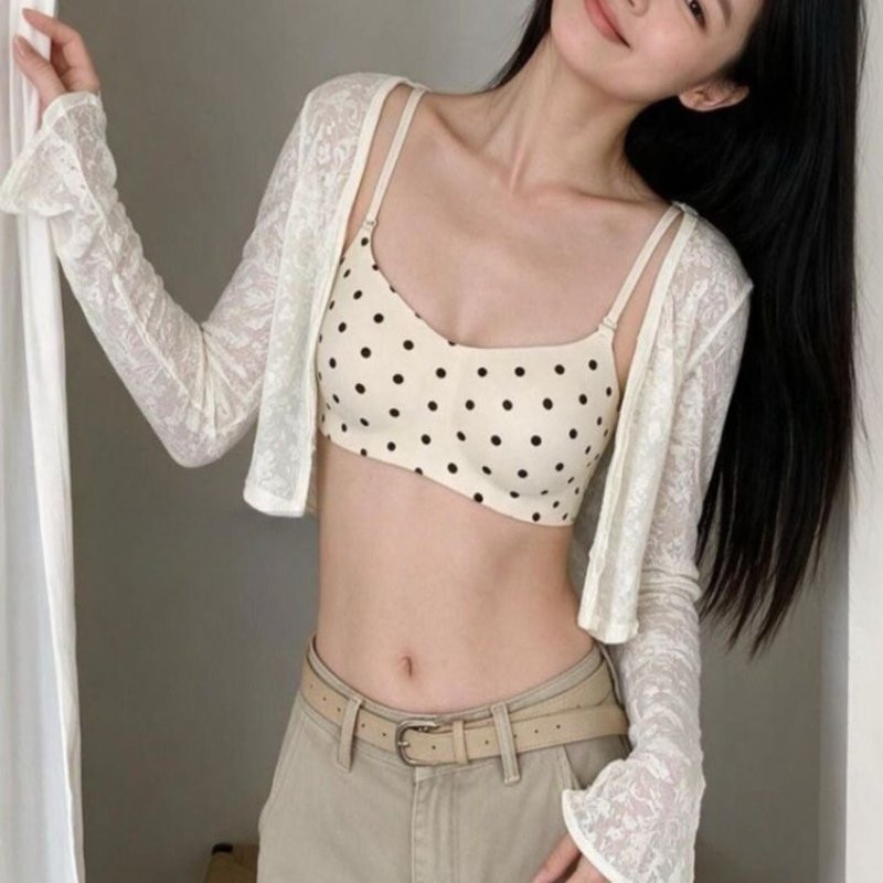 Bralette Wireless Soft - Women Polka Dot Wireless Seamless Bralette