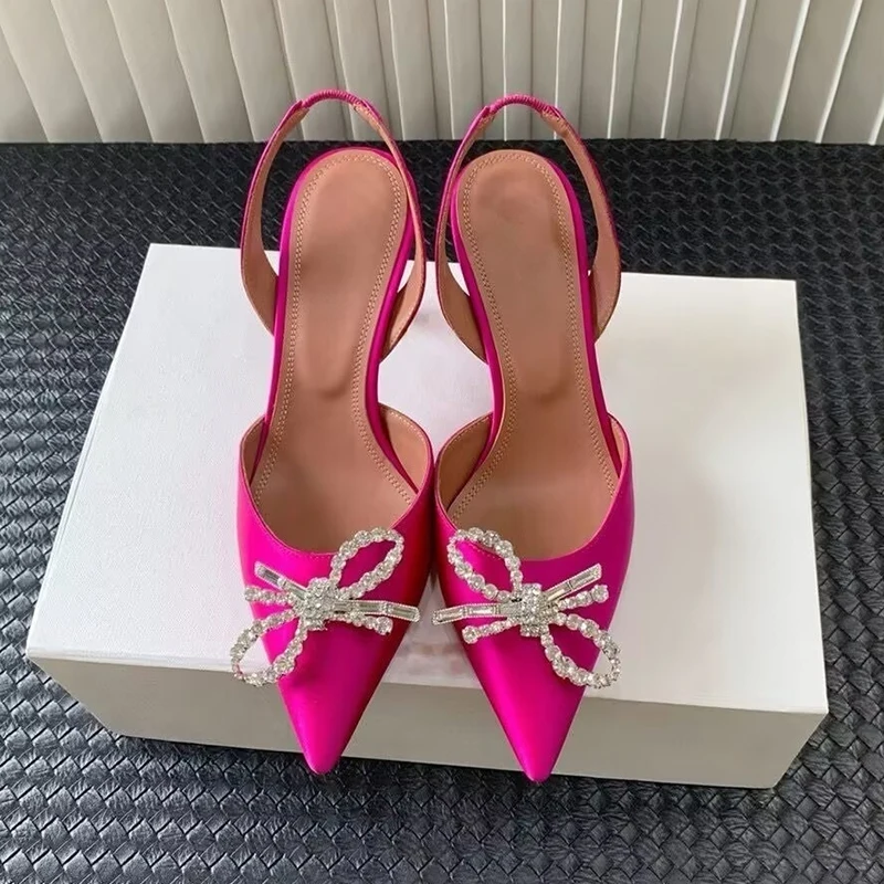 Crystal Bow-knot Thin Heels Sa - Slip Dress Satin 评论和价格