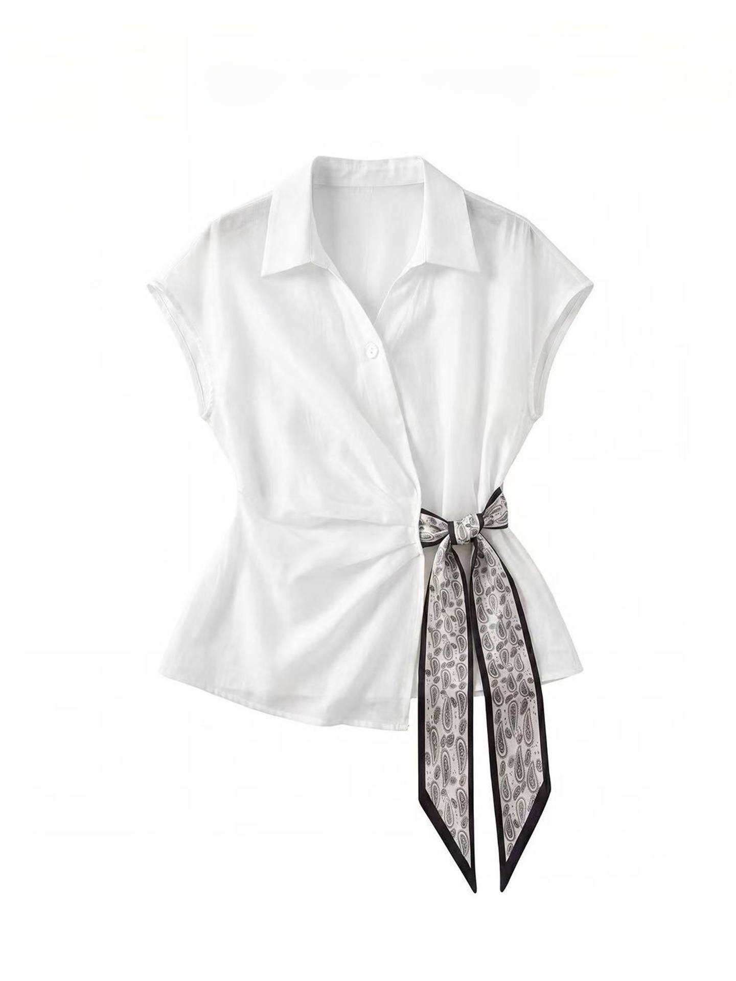 Elegant White Short Sleeve Shi - Corset Waist Cinch 评论和价格
